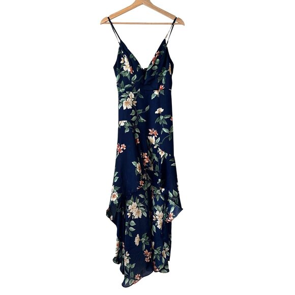 Selfie Leslie Imelda V neckline high low hem dress Floral print Navy blue SMALL - Picture 3 of 16